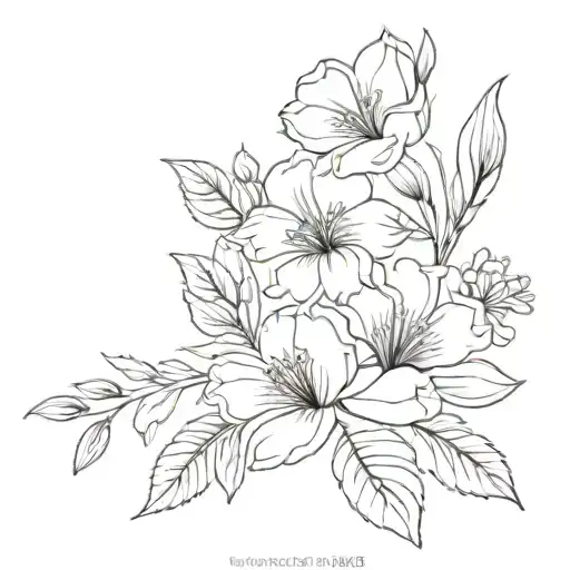 june and december birth flower bouquet tied tattoo design idea