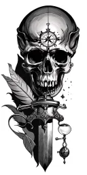 lighthouse, flintlock pistol, hourglass, quill pen, cutlass sword and compass tattoo design idea