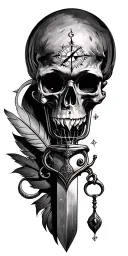 lighthouse, flintlock pistol, hourglass, quill pen, cutlass sword and compass tattoo design idea