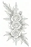rose with crown of thorns and three crosses surrounded by clouds  tattoo design idea