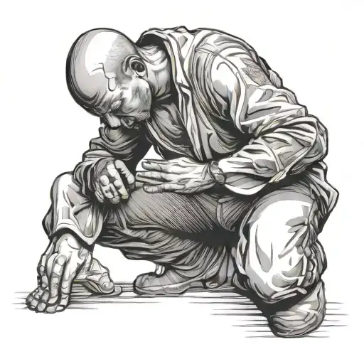 man kneeling praying hands tattoo design idea
