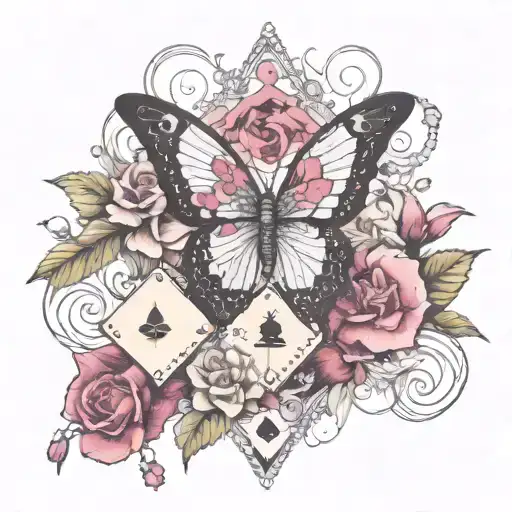 flowers with diamonds rubies and pearls as the centers, dominoes falling, torn wings, kicks snares and flat bass lines tattoo design idea