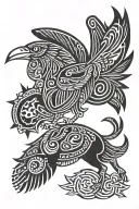 new mexico zia symbol with roadrunner and bull skull tattoo design idea