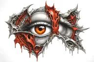 Demonic eye, crying blood, grey iris, pinpoint pupil, veiny, bloodshot, all seeing eye, Satanic, Satanism  tattoo design idea