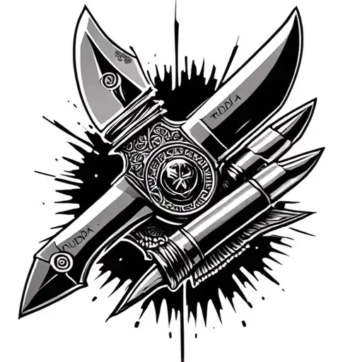 Rudra Bullet Pocket knife tattoo design idea