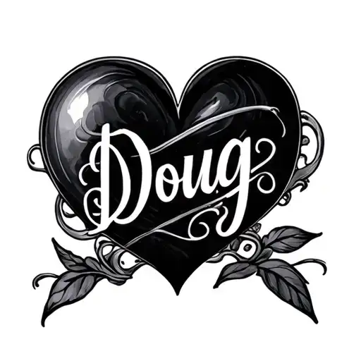 a heart with doug written in elegant script tattoo design idea