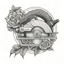circular saw with roses tattoo design idea