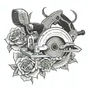 circular saw with roses tattoo design idea