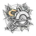 circular saw with roses tattoo design idea