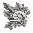 circular saw with roses tattoo design idea