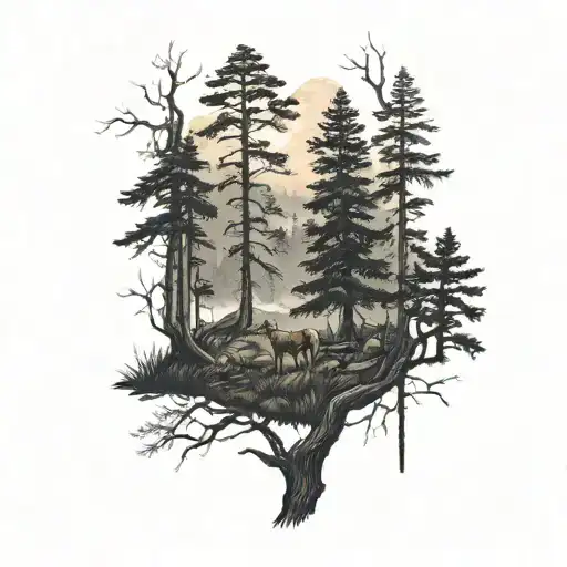 dark forest scene tattoo design idea