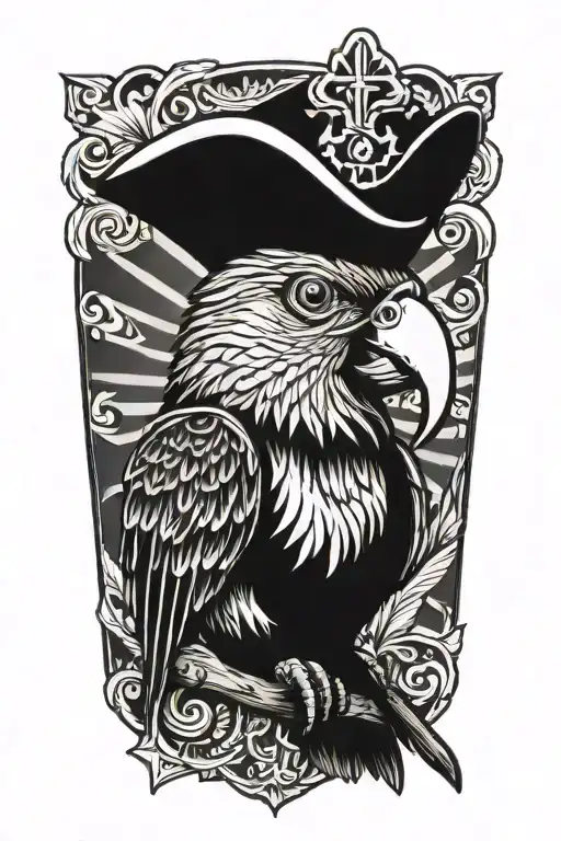 sailor Jerry style parrot with pirate hat  tattoo design idea