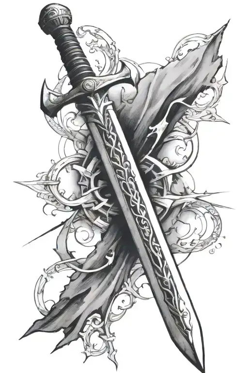 templar sword simple lines tattoo design idea