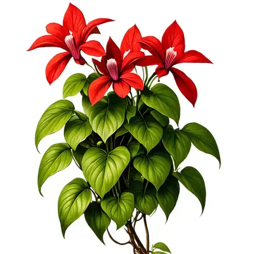 3 red cyclamen plant in line like ivy, in kinda of like a stone carving style tattoo design idea