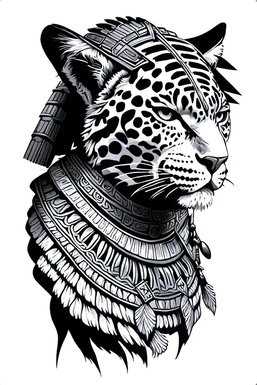 mayan warrior with jaguar skin coat hanging tattoo design idea