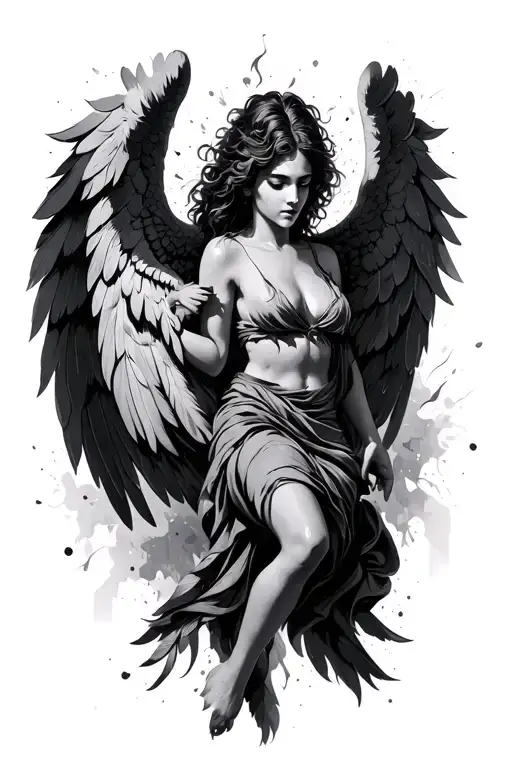 fallen angel falling angel with feathers tattoo design idea