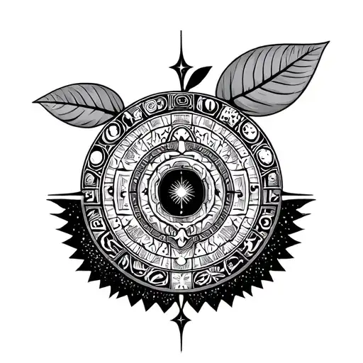 Stars, Space, Cosmos, above the TREE OF LIFE, an apple tree, chakras, sacred geometry, dmt trippy, aztec glyphs, AZTEC  tattoo design idea