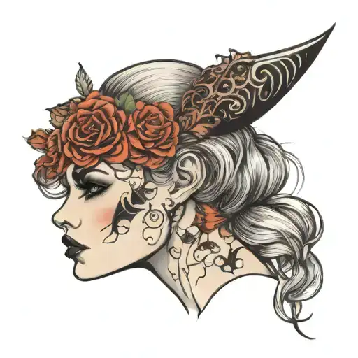 halloween beautiful woman profile face tattoo designs realistic white background tattoo design idea