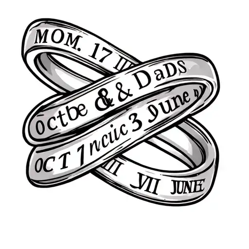only line art in an infinity ring with mom and dads birthdays. Oct 17 and June 3 in Roman numerals tattoo design idea