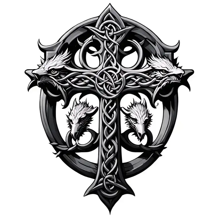 celtic stone cross with 3 gryphon heads  tattoo design idea