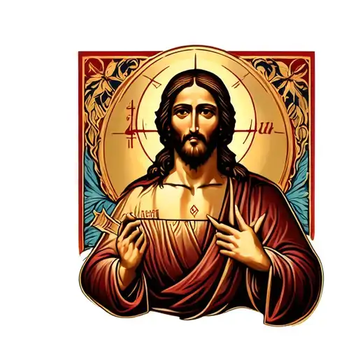 an image of jesus, orthodox style tattoo design idea