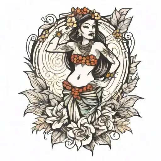 hula dancer tattoo design idea