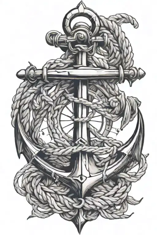 anchor compass rope intertwined tattoo design idea