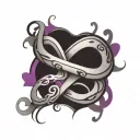 infinity loop with initials J, B, and M in the line of the loop separated by purple hearts tattoo design idea