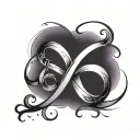 infinity loop with initials J, B, and M in the line of the loop separated by purple hearts tattoo design idea