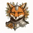 an anthropomorphic fox in a suit of armour. make it drawable and include nature decor for extras. no color tat  tattoo design idea