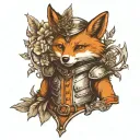 an anthropomorphic fox in a suit of armour. make it drawable and include nature decor for extras. no color tat  tattoo design idea