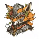 an anthropomorphic fox in a suit of armour. make it drawable and include nature decor for extras. no color tat  tattoo design idea