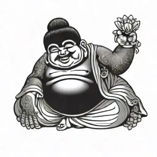 thug fat buddha inner peace tattoo design idea