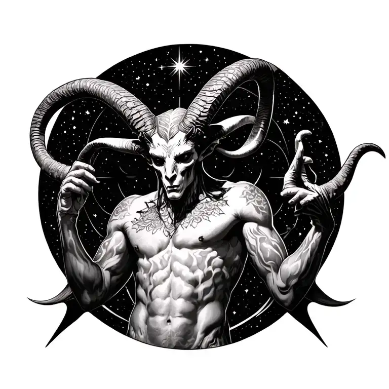 baphomet full body celestial themed tattoo tattoo design idea