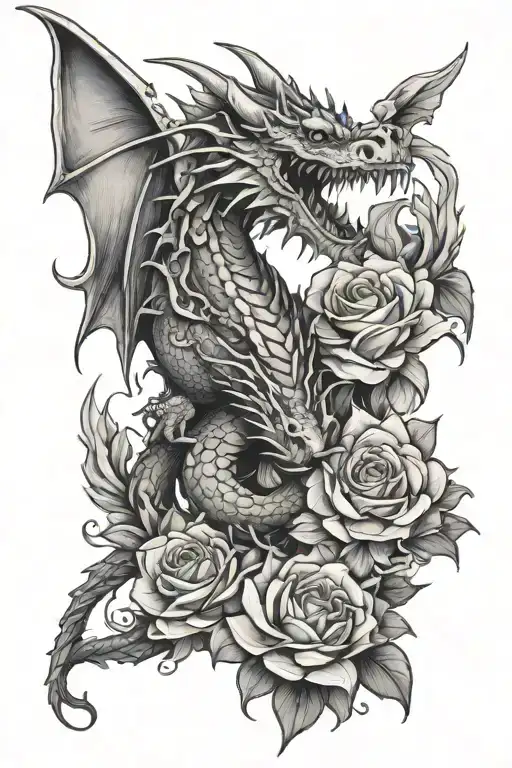 dragons, daggers, floral, sunshine tattoo design idea