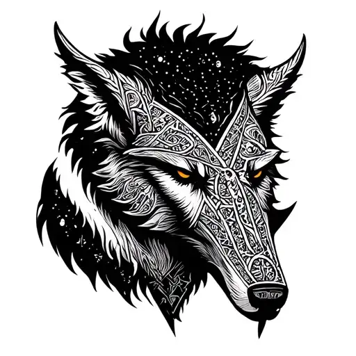 nordic fenrir viking runes tattoo design idea