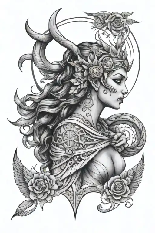 Artemis goddess tattoo design idea