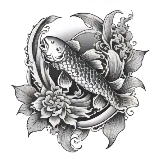 one big koi fish with 2 little koi fish swimming tattoo design idea