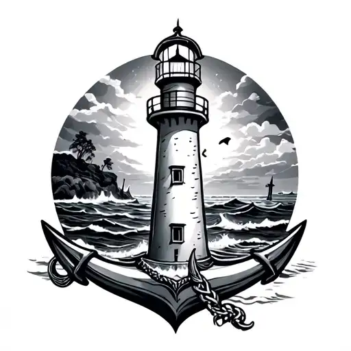 anchor and lighthouse tattoo design idea