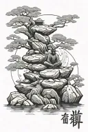 zen samurai water meditation rock balancing tattoo design idea