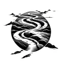 winding path leading beyond the horizon, symbol of trust and courage without borders, abstract lines, timeless tattoo design idea