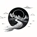 winding path leading beyond the horizon, symbol of trust and courage without borders, abstract lines, timeless tattoo design idea