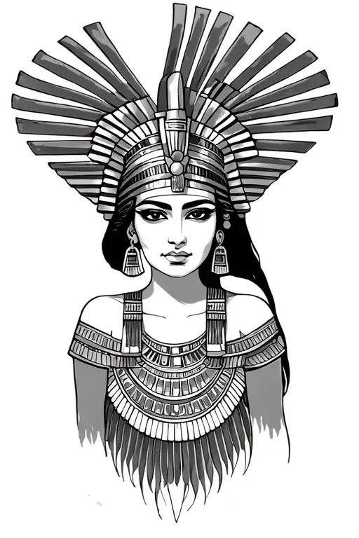Cleopatra egyptian goddess full body with bangs tattoo design idea