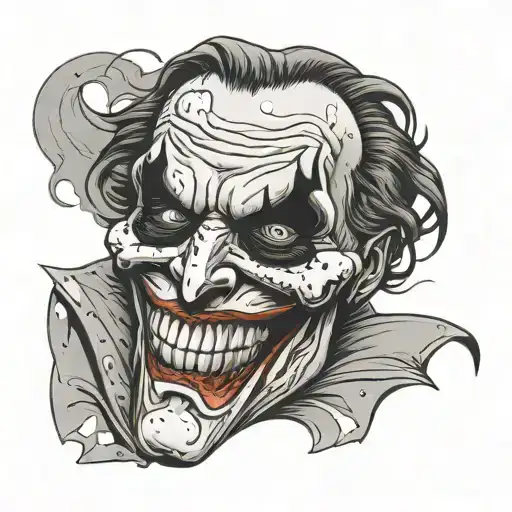 joker face being ripped from a skull tattoo design idea