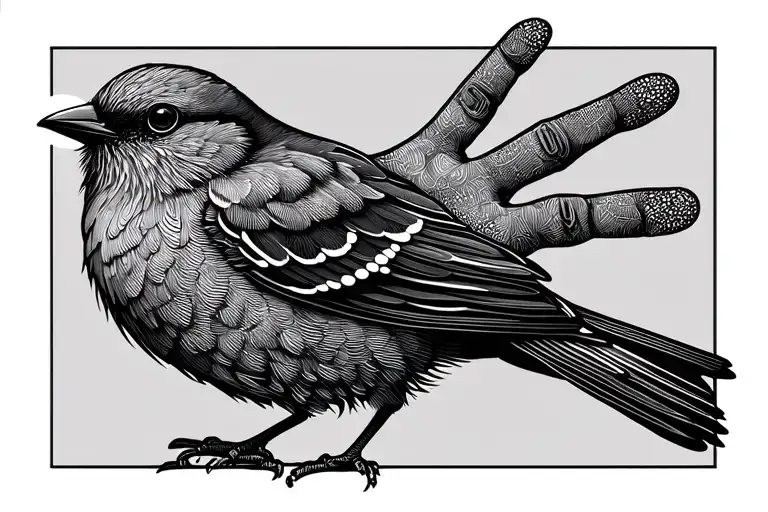 handprint abstract bird perched tattoo design idea