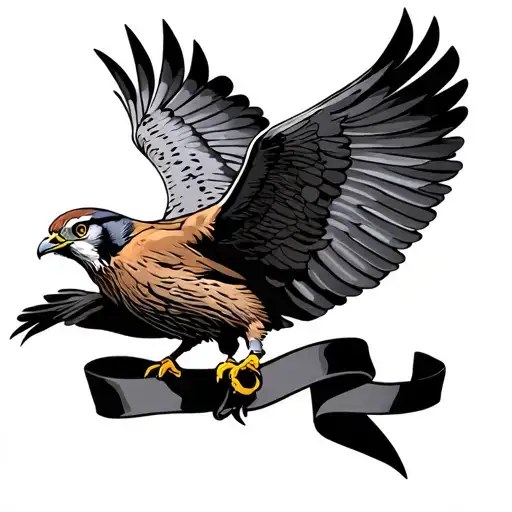 kestrel flying carrying ribbon tattoo design idea