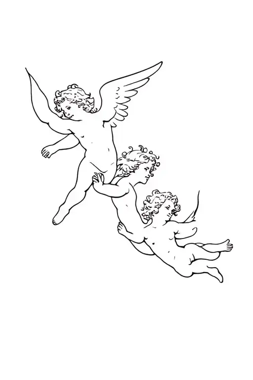 2 cherubs flying tattoo design idea