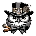 Steampunk owl with hat, bow tie, and cigar tattoo design idea