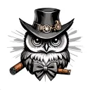 Steampunk owl with hat, bow tie, and cigar tattoo design idea