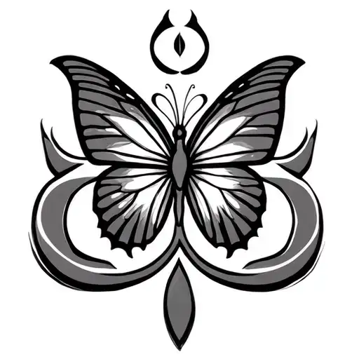 sanskrit breathe symbol with a butterfly resting tattoo design idea